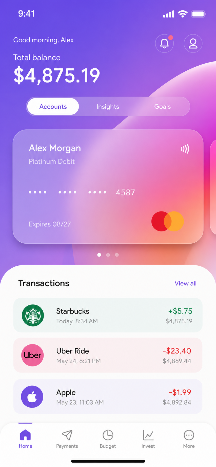 Finance app screenshot
